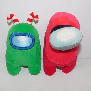 2 Toikido Among Us Plush Green Candy Cane Crewmate 7.5" &  Red Plush